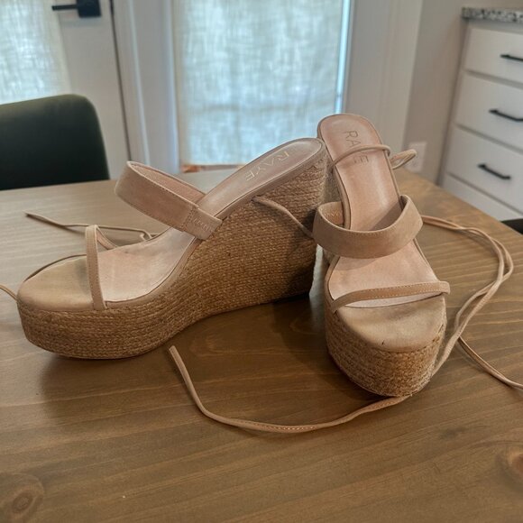 Raye Jesse Wedge - Strappy Wrap Ankle Tie Jute Wedges - Tan/Nude - Size 7.5 - Picture 4 of 14
